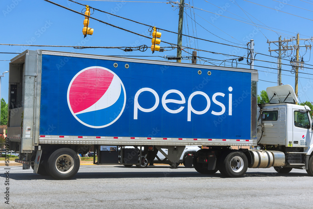 20 September 22 Greenville SC US Pepsi truck is making deliveries at a