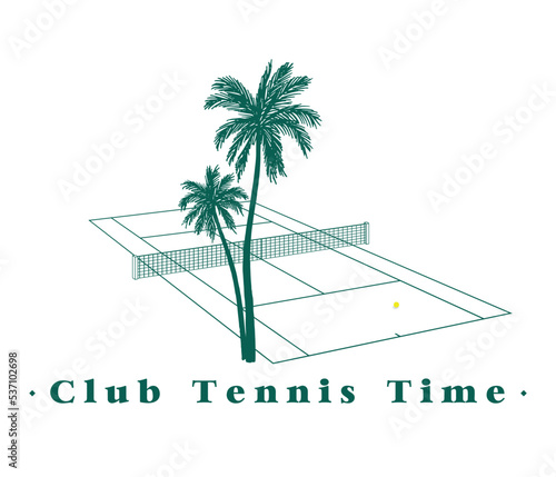 3 illustration of peaceful nostalgic seaside tennis court, pastel modern minimalist - vintage style background illustration