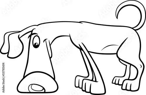 cartoon sniffing dog animal character coloring book page