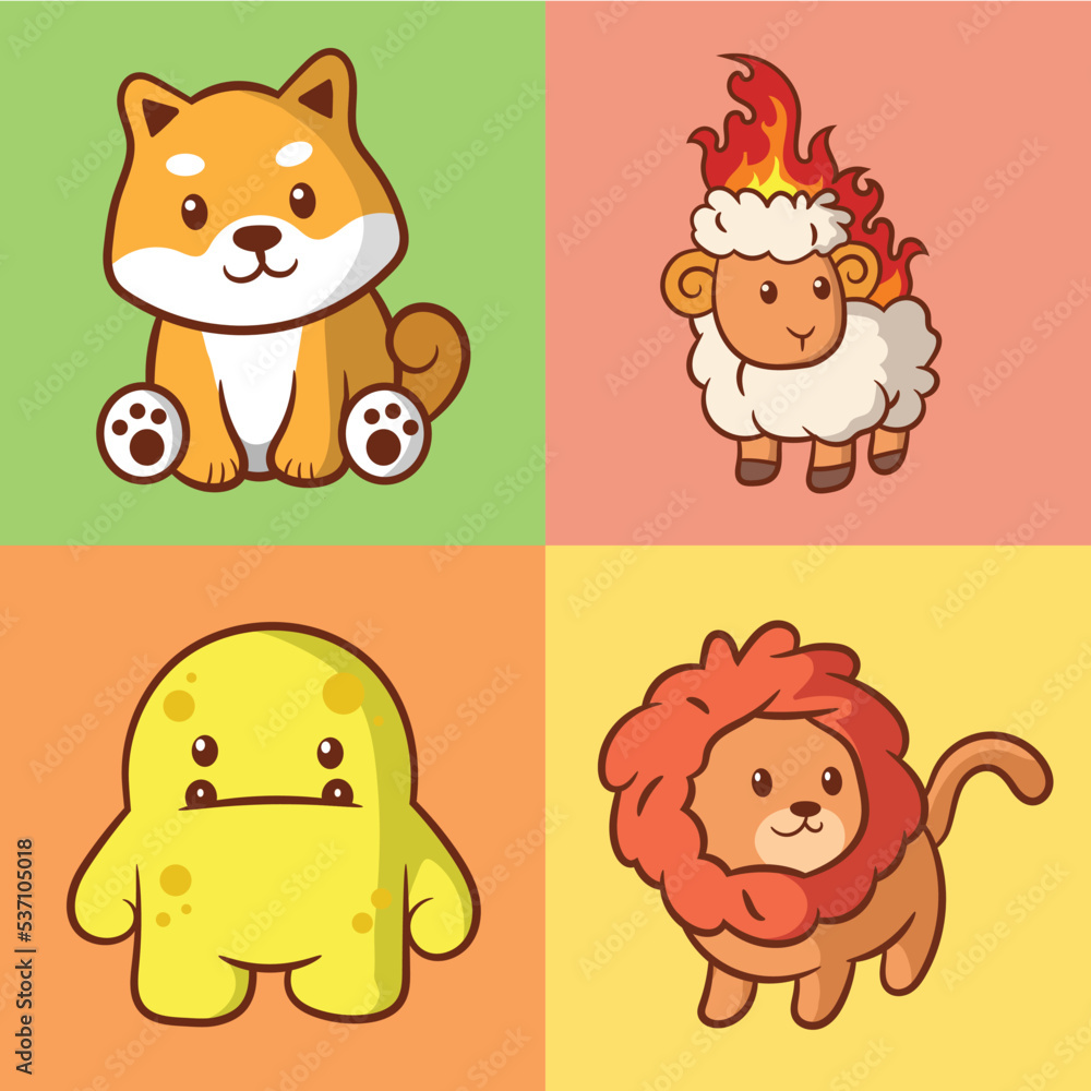 Obraz premium Animal characters set. Hand drawn vector engraved illustration for label, logo and T-shirts. Cat. Lion