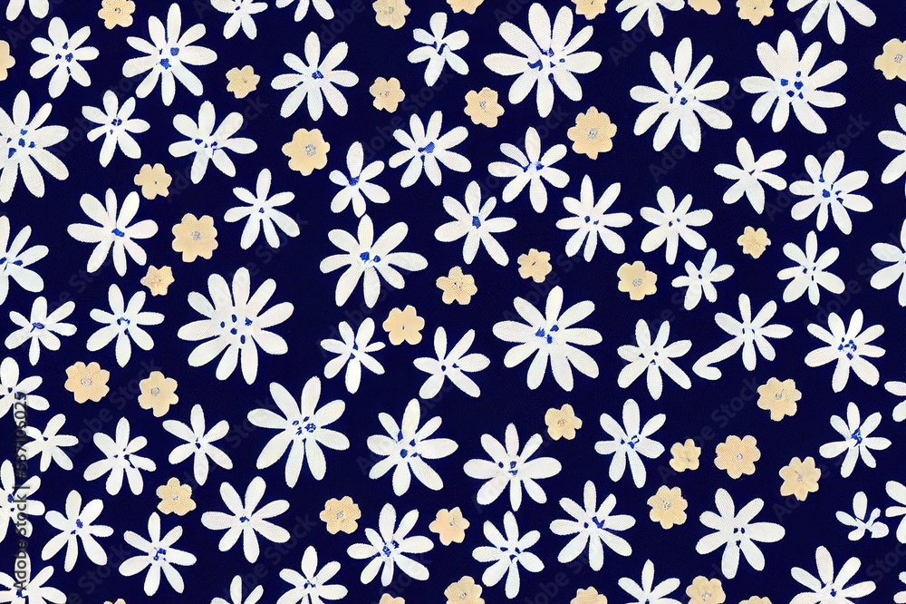 Abstract small white flowers motif pattern classic blue background. Modern bordure ditsy floral fabric design textile swatch, ladies dress, man shirt, fashion garment, silk scarf all over print block. Abstract small white flowers motif pattern classic blue background. Modern bordure ditsy floral fabric design textile swatch, ladies dress, man shirt, fashion garment, silk scarf all over print block.