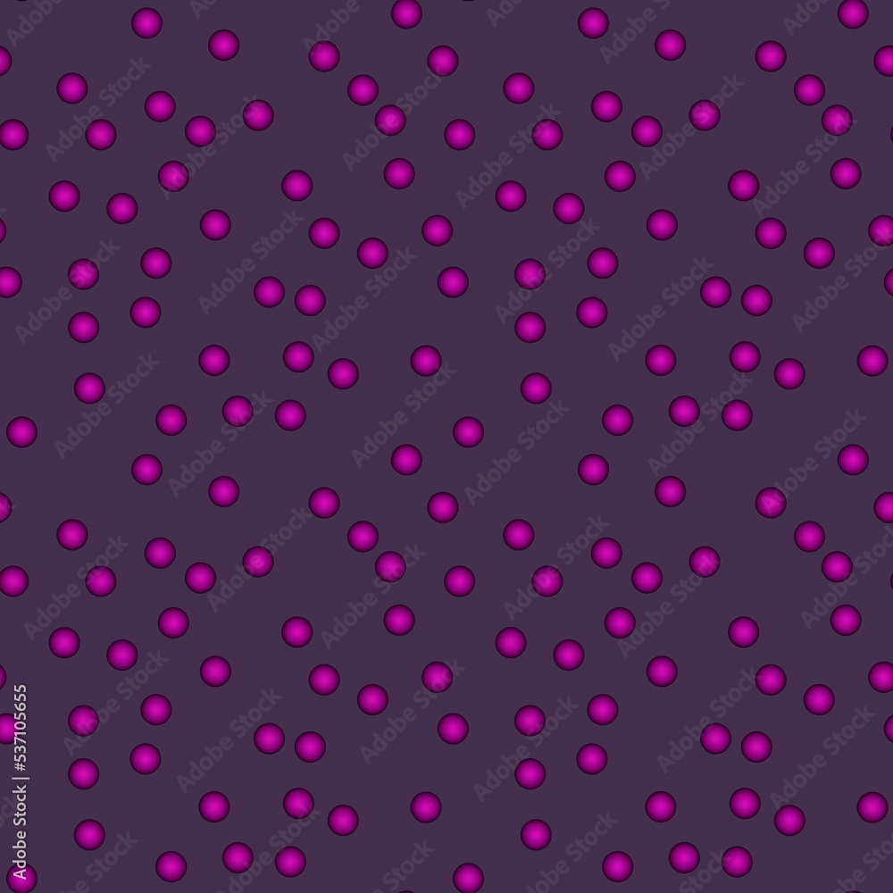Abstract seamless pattern with voluminous fuchsia balls on dark lilac.Illustration of overlapping colorful dot pattern for background abstract ornament.For invitation,flyer,banner,textile,fabric,print