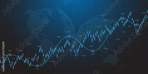 Financial data graph chart on grey background. Business background with candlesticks chart for reports and investment. Financial market trade concept.