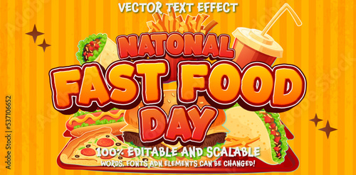 Happy National Fast Food Day text, November 16. Calendar of November Retro Text Effect, editable vector design font template. Fully editable design ready to use for banners. poster, advertising