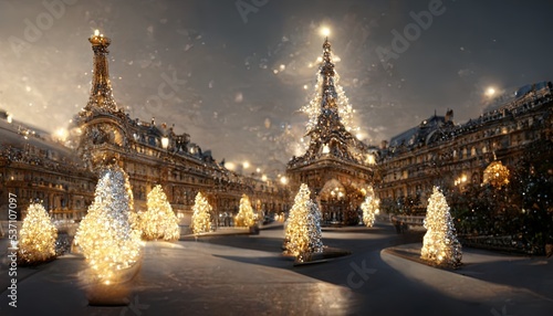 Abstract, Artistic, Christmas, Paris, Ultra-Realistic, 3D, Xmas Background