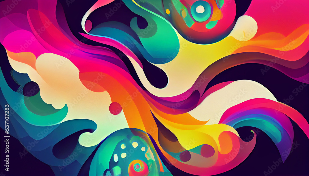 set of psychedelic poster design with multi color gradient alcohol ink elements