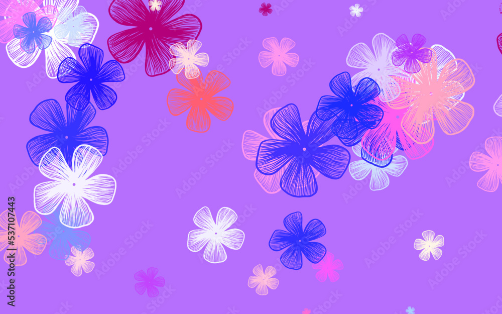 Light Blue, Red vector doodle pattern with flowers.