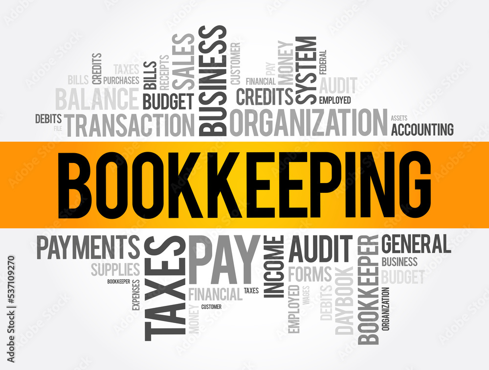 Fototapeta premium Bookkeeping is the recording of financial transactions, and is part of the process of accounting in business, word cloud concept background