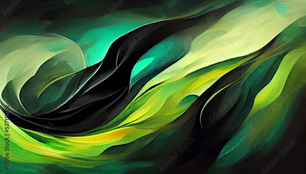 Obraz premium Abstract green tones liquid oil painting illustration on black background