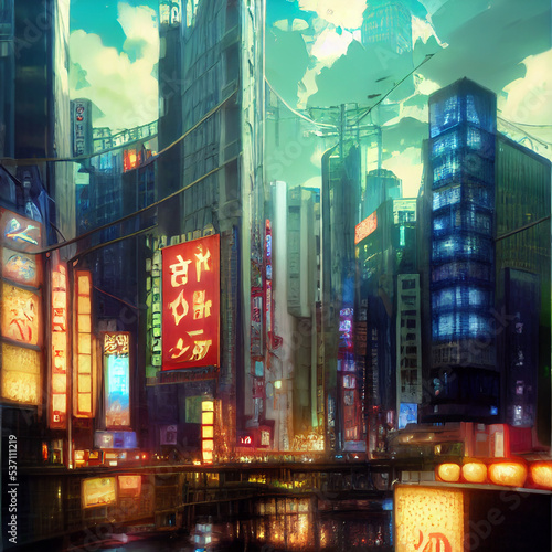Anime Tokyo City by Night  anime and manga illustration