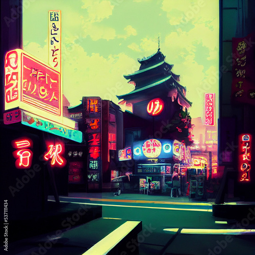 Anime Tokyo City by Night, anime and manga illustration