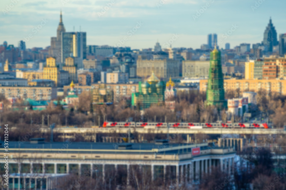 View of Moscow from the observation deck on the Sparrow Hills. Blurry image. View of Moscow from the observation deck on the Sparrow Hills. Blurry image.