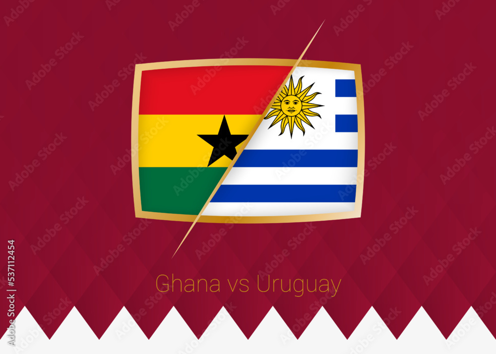 Naklejka premium Ghana vs Uruguay, group stage icon of football competition on burgundy background.