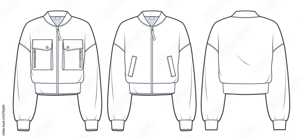 Sweatshirt set technical fashion Illustration. Oversize Bomber Jacket ...