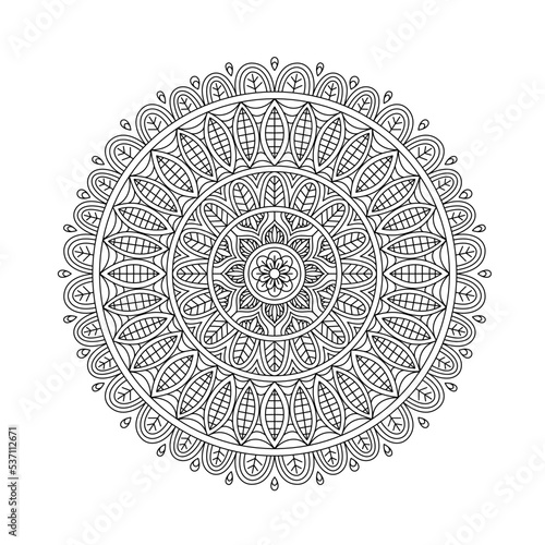 Round mandala henna mehndi tattoo, decoration. Outline ornament in ethnic style. For print coloring book page