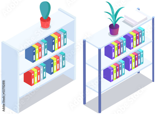 Office paperwork, document and file folders. Vector filing cabinet illustration, file archive storage box. Business folders storage carton container and white cabinet drawer, workplace environment