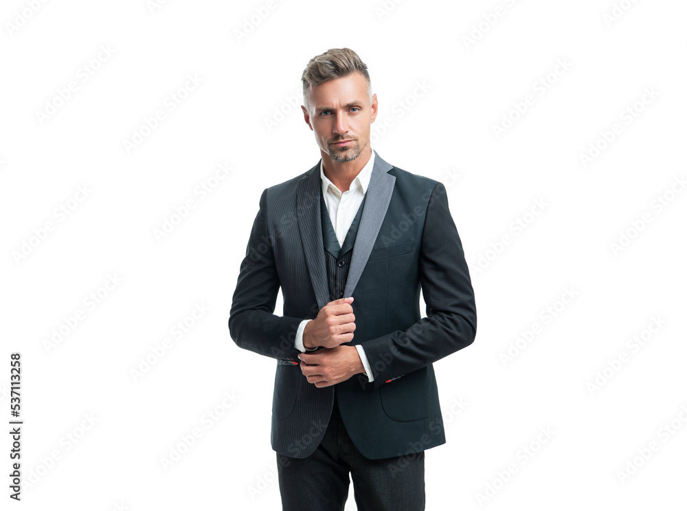 confident man bridegroom in rich tux isolated on white background confident man bridegroom in rich tux isolated on white background