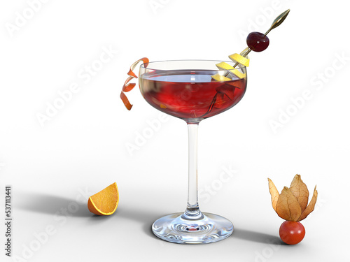 Glass of  cocktail with light shadow.