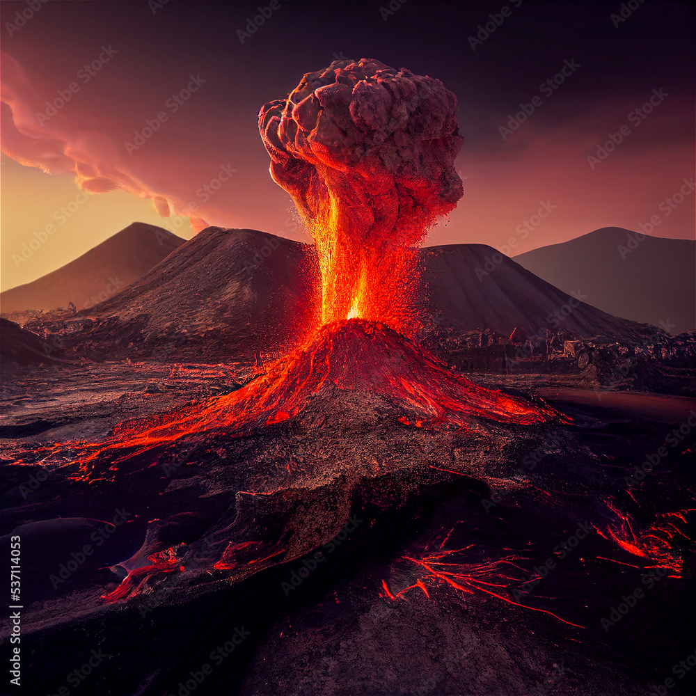 Erupting volcano - obrazy, fototapety, plakaty 