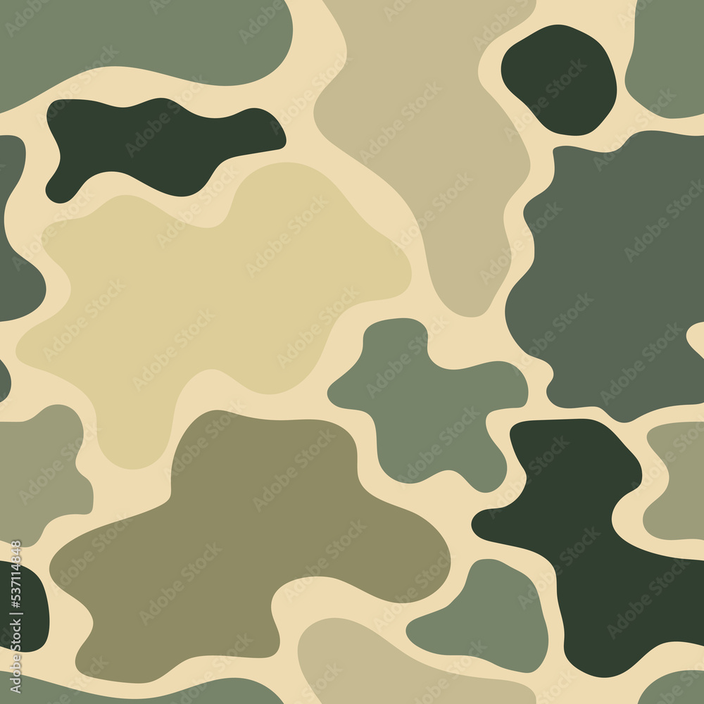 Camouflage seamless pattern, khaki spots repeating background, military theme green background