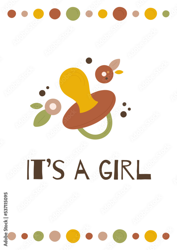 Cute greeting card it's a girl for baby shower and gender party in hand drawn style. Childbirth collection for poster, invitation, scrapbook. Cute greeting card it's a girl for baby shower and gender party in hand drawn style. Childbirth collection for poster, invitation, scrapbook.