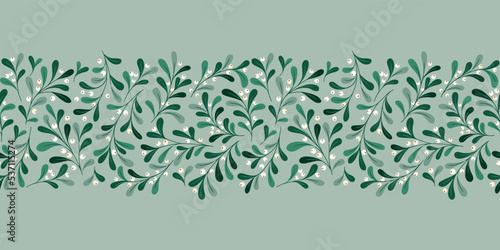 Christmas Foliage and Berries Vector Seamless Horizontal Pattern Border. Mistletoe Twigs. Winter Holidays Festive Washi Tape Print. Festive Botanical Design