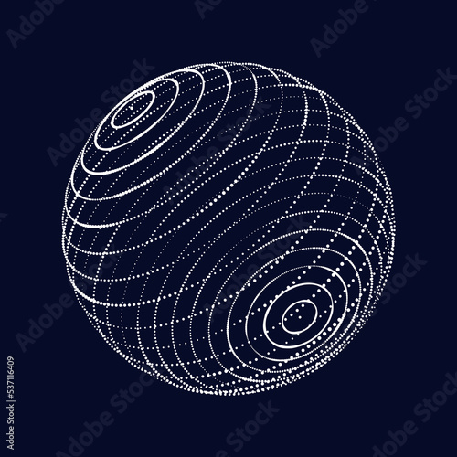 Abstract sphere from dots. Technological background. Analysis of virtual reality. Vector illustration.