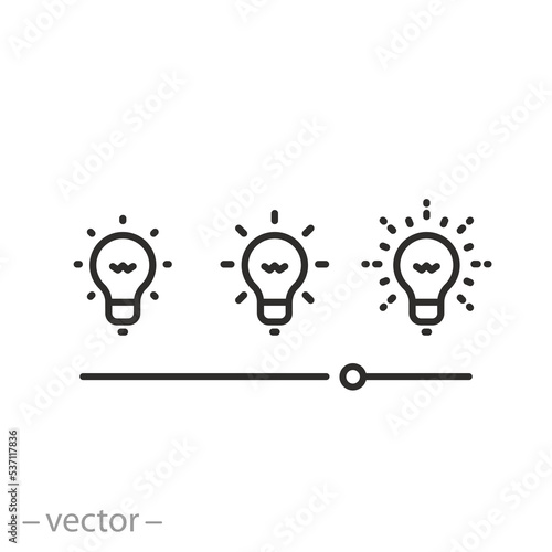 brightness control icon, lighting slider, managing level light, thin line symbol on white background - editable stroke vector illustration eps10