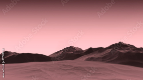 Pink planet surface in blur. Futuristic landscape of a pink planet. 3D render.
