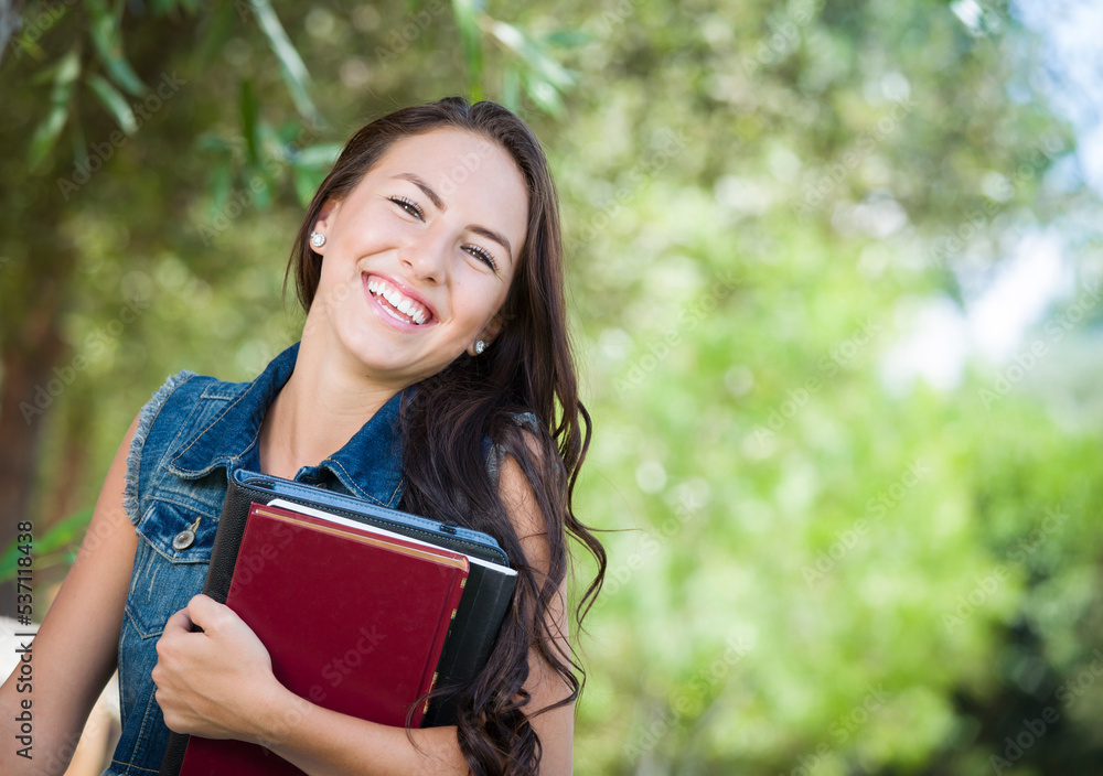 Mixed Race Young Girl Student with Her School Books Mixed Race Young Girl Student with Her School Books