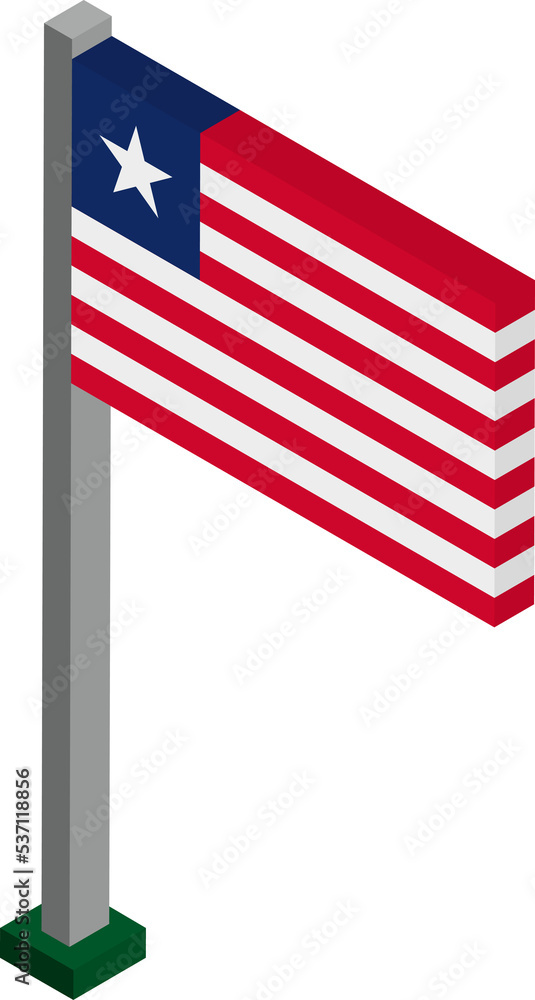 Naklejka premium Liberia Flag on Flagpole in Isometric dimension.