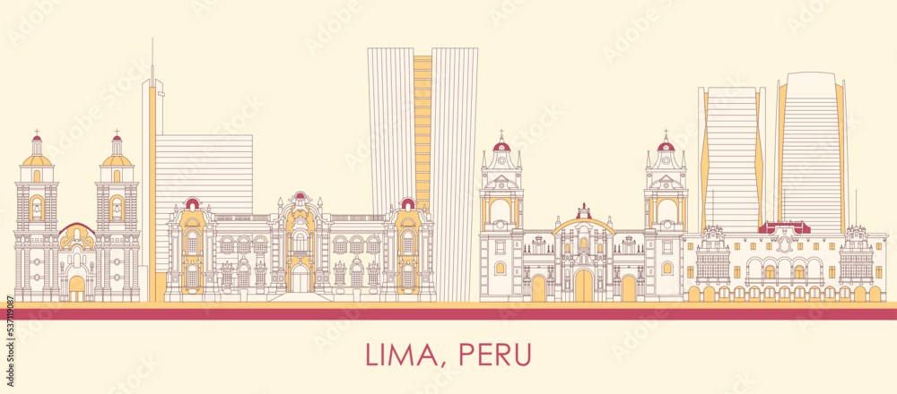 Cartoon  Skyline panorama of city of Lima, Peru - vector illustration