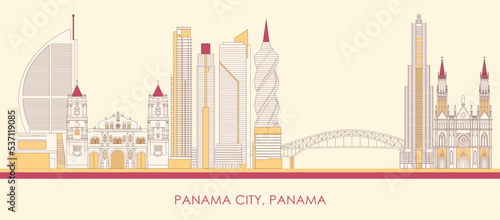 Cartoon Skyline panorama of Panama city, Panama - vector illustration
