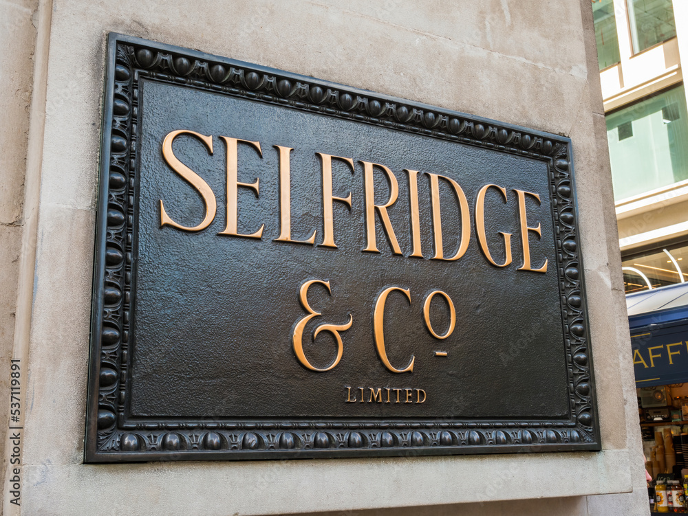 London, UK, October 8th 2022 Selfridges and Co Plaque, Selfridges