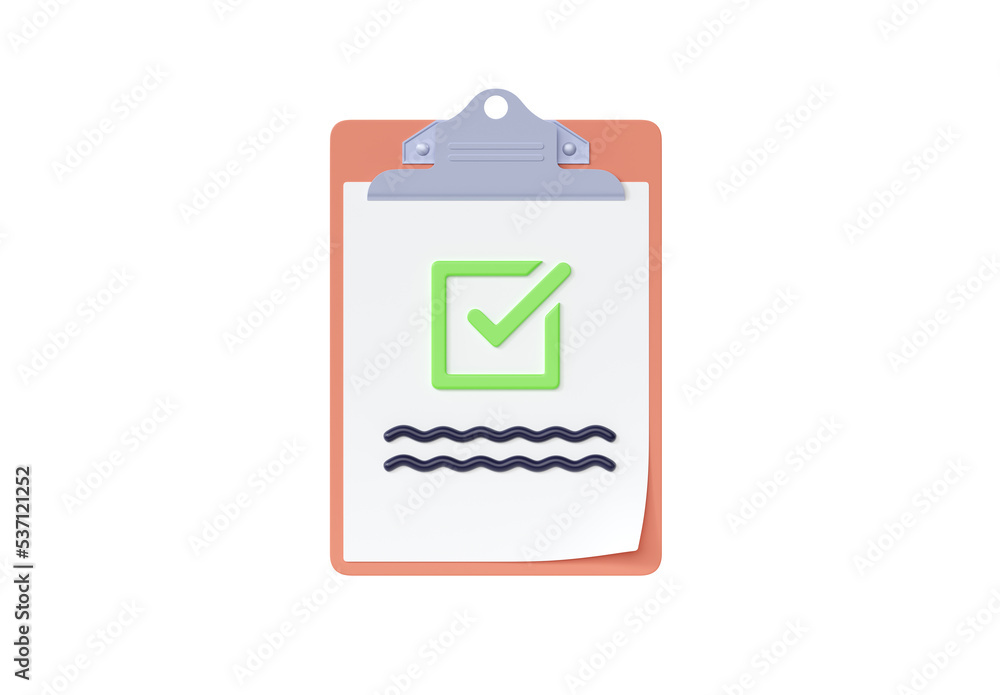 Checkbox 3d render icon - complete contract paper document with clipboard, success task. Yes goal mark Checkbox 3d render icon - complete contract paper document with clipboard, success task. Yes goal mark