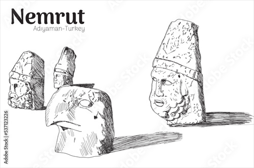 nemrut mountain hand drawing vector illustration 