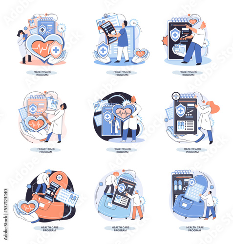 Mobile medicine mhealth online doctor, online medical services, health care program, talk to doctor from anywhere. Smartphone with medical application. Digital health and medical consultation metaphor
