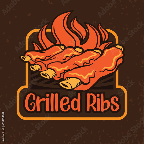 Grilled Ribs Simple Logo Mascot Restaurant Design