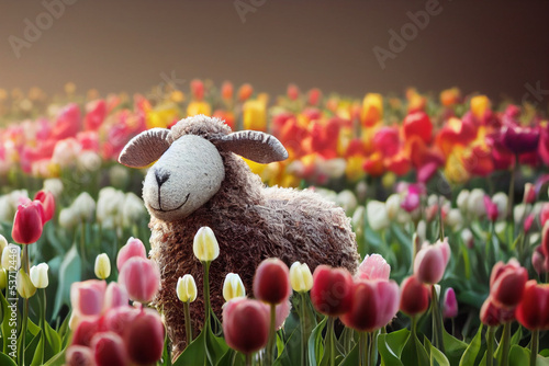easter sheep with tulips
