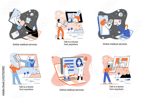 Mobile medicine mhealth online doctor, online medical services, health care program, talk to doctor from anywhere. Smartphone with medical application. Digital health and medical consultation metaphor