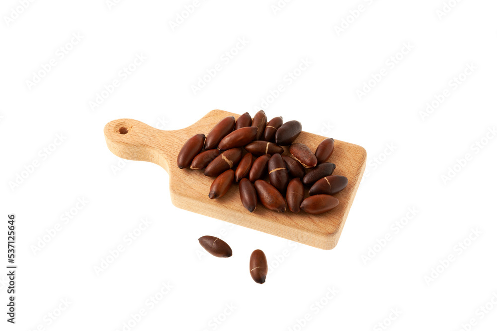 Obraz premium Brazil nuts or Baru seed, also known as baru nut, or chiquitania almond, is the seed of Dipteryx alata Vogel. Trendy superfood, Antioxidant