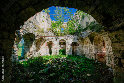 Valokuva Old abandoned overgrown ruins of church