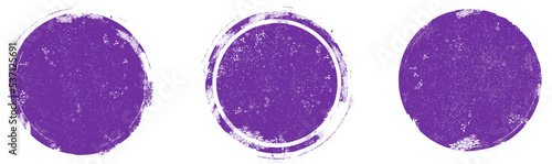 Violet grunge circle stamp set. Round stamp vector isolated on white background. Violet stamp vector. For grunge badge, seal, ink and stamp design template. Round grunge hand drawn circle, vector