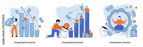 Investment, saving money and finance growth business concept metaphor. Analyzes charts and indicators of income growth. Investment income from securities and other non-commercial investments dividends