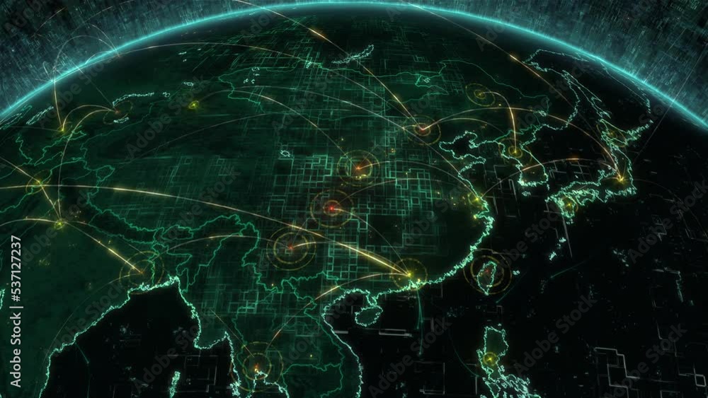 Futuristic Animation of High Tech Rotating Earth with Grids and ...