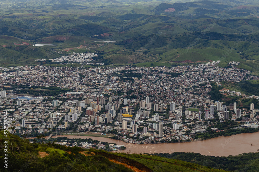 panoramic view of Governador Valadares city from the top of Ibituruna peak, Minas Gerais State, Brazil