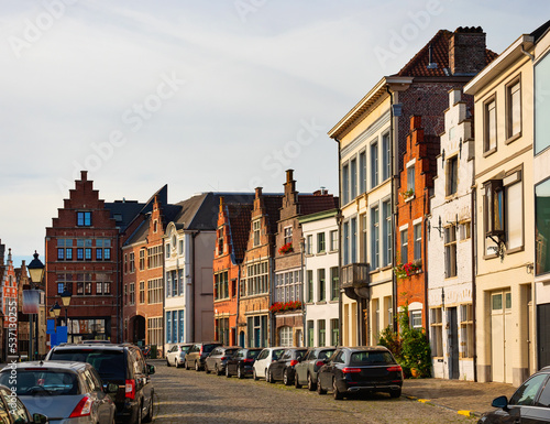 Vibrant street view of downtown Ghent, capital city of east Flanders province, Belgium along Leie river