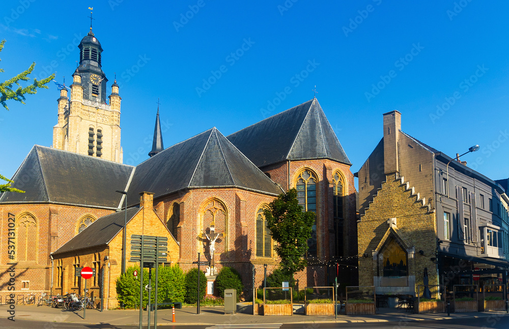 Church of Saint Michael Roeselare at the main market square in summer. Roeselare. Belgium