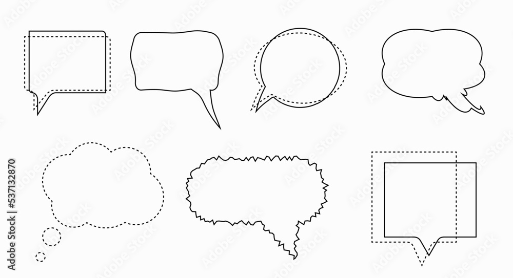 Obraz premium Strange doodle scribble textboxes, black speech bubbles. Flat vector illustration isolated on white background.