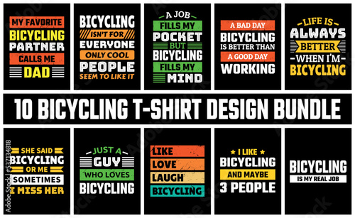 Bicycling T Shirt Design Set Vector
